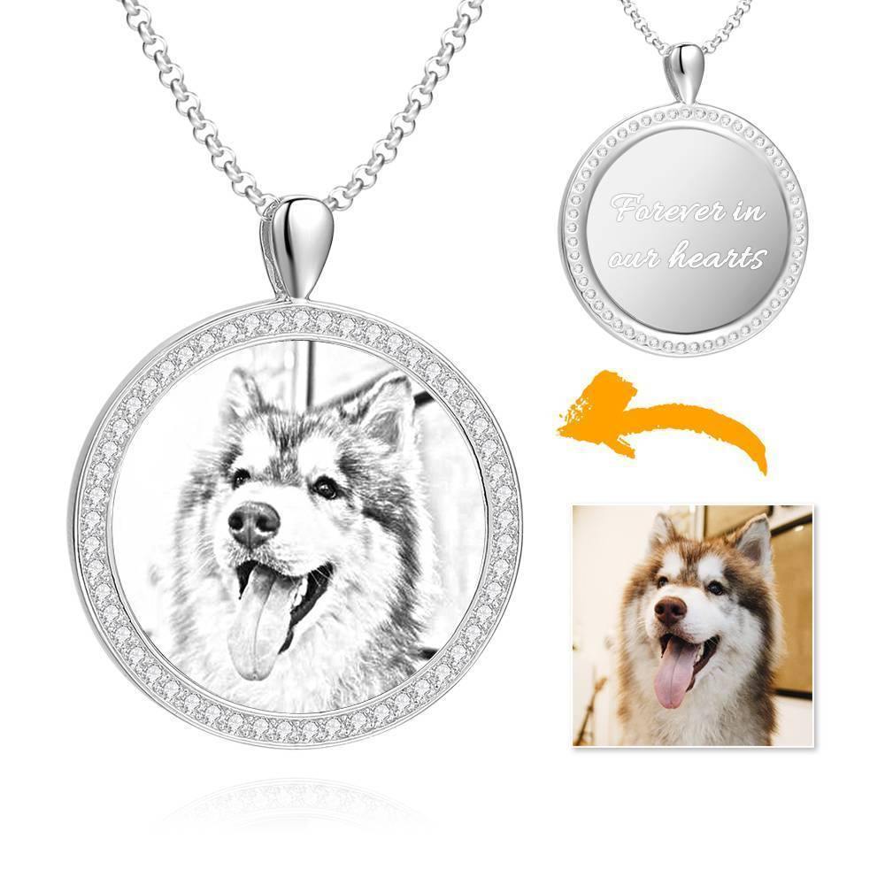 Women's Personalized Photo Engraved Necklace, Rhinestone Crystal Round Shape Photo Necklace 14K Gold Plated Golden - Sketch - soufeelus