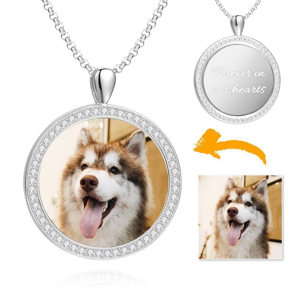 Women's Personalized Photo Engraved Necklace, Rhinestone Crystal Round Shape Photo Necklace Rose Gold Plated - Colorful - soufeelus