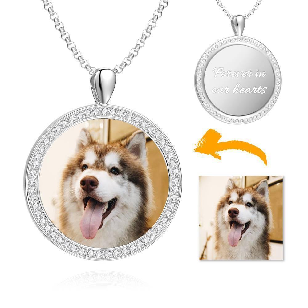 Women's Personalized Photo Engraved Necklace, Rhinestone Crystal Round Shape Photo Necklace 14K Gold Plated Golden - Colorful - soufeelus