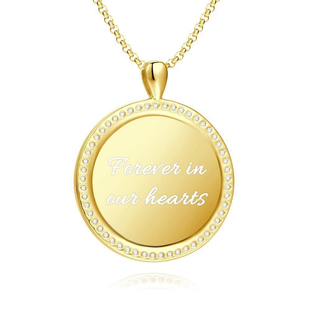 Women's Personalized Photo Engraved Necklace, Rhinestone Crystal Round Shape Photo Necklace 14K Gold Plated Golden - Colorful - soufeelus