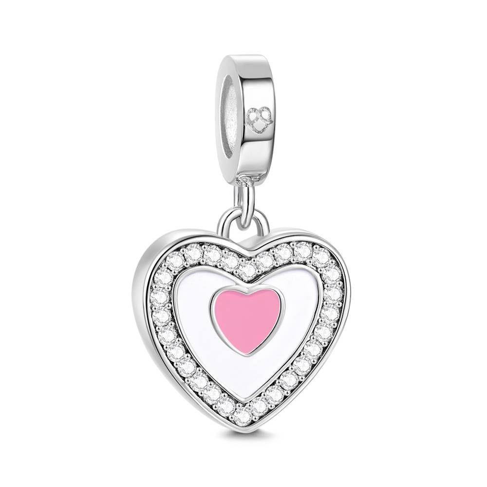 Photo Dangle Charm Little Pink Heart Silver - soufeelus