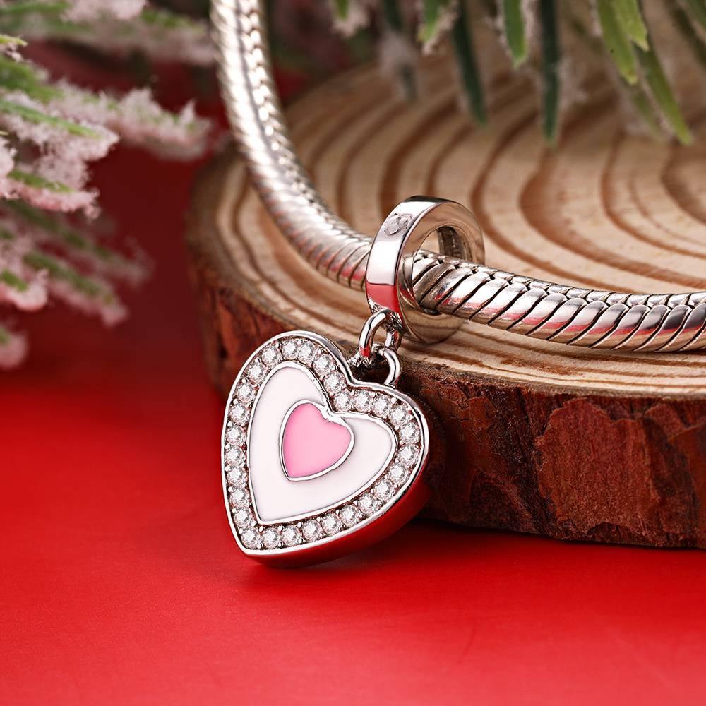 Photo Dangle Charm Little Pink Heart Silver - soufeelus