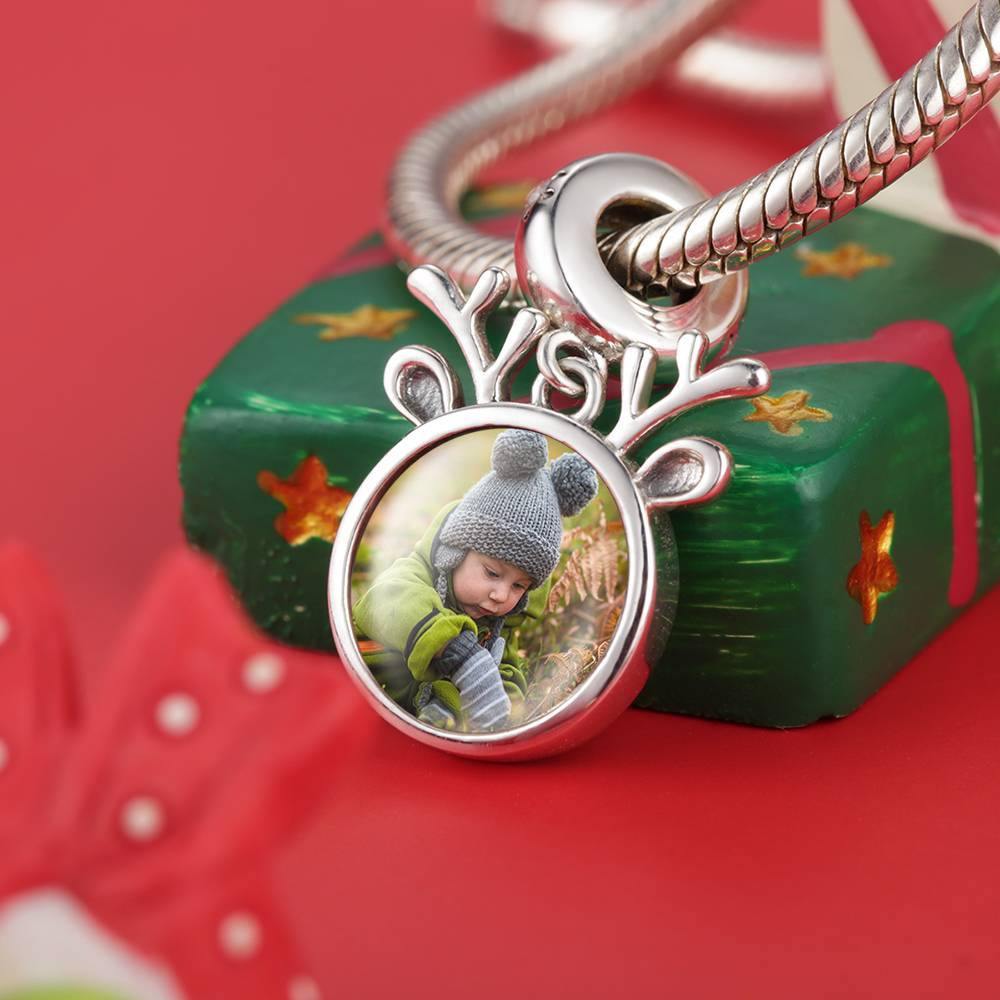 Round Dangle Engraved Photo Charm with Soufeel Crystal detail