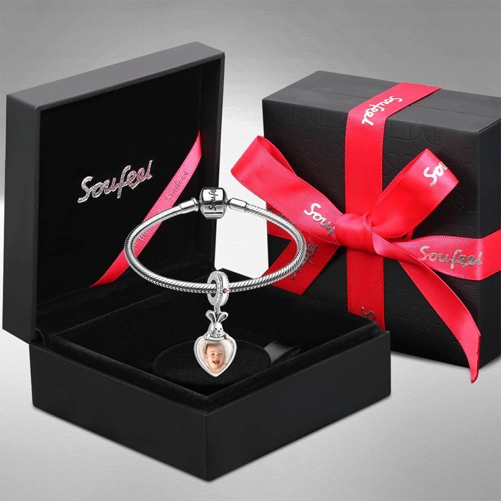 Engraved Photo Charm Heart Dangle with Soufeel Crystal Silver - soufeelus