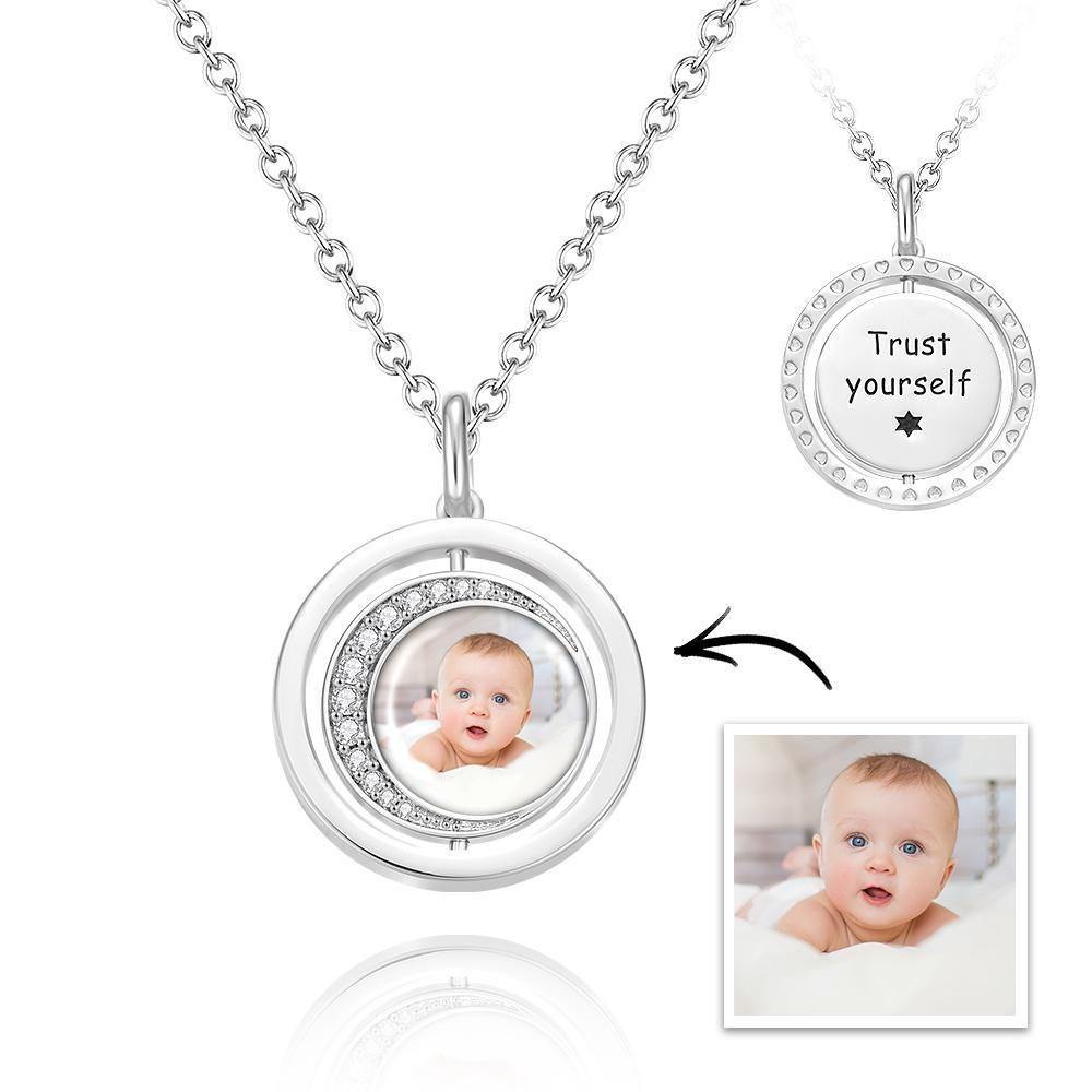 Photo Engraved Necklace Blessing Coin Memorial Gifts for Her Silver - soufeelus