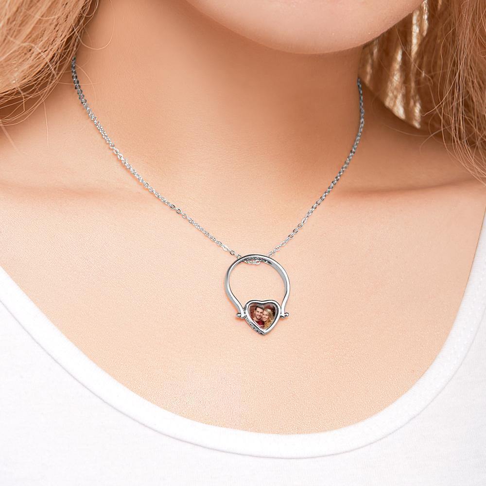 Photo Necklace, Photo Ring Couple's Gifts Dual-use (Ring Size 8#) Silver - soufeelus