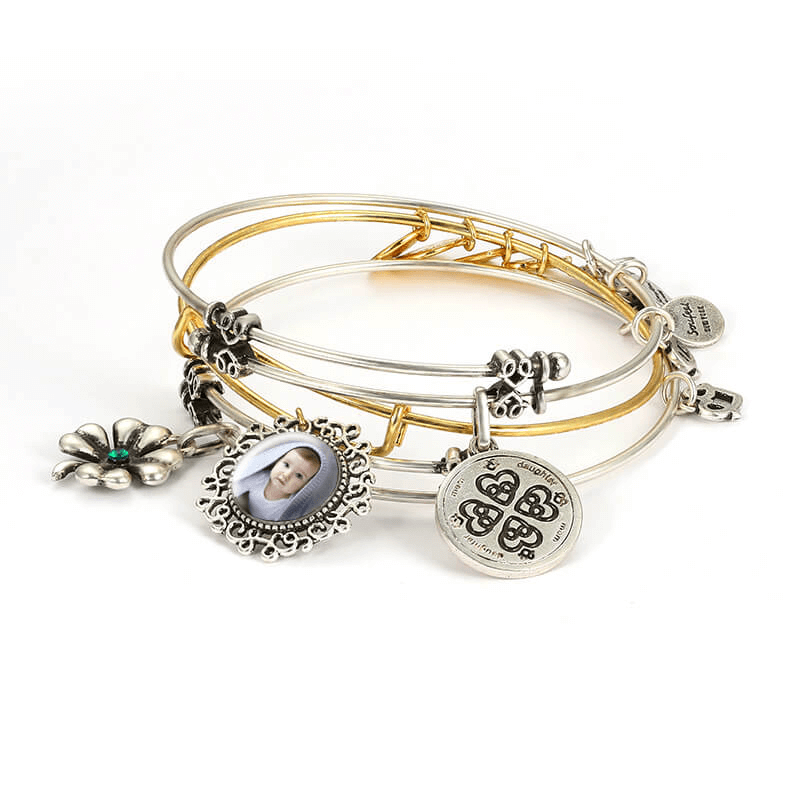 Four-Leaf Clover Photo Charm Bangle Set Of 3 - soufeelus