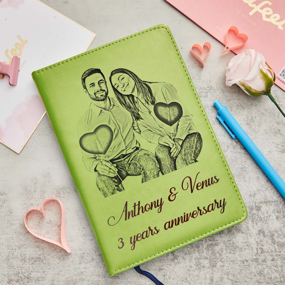 Personalized Photo Leather Notebook Custom Text Journal Handwriting Memory Gift - soufeelus