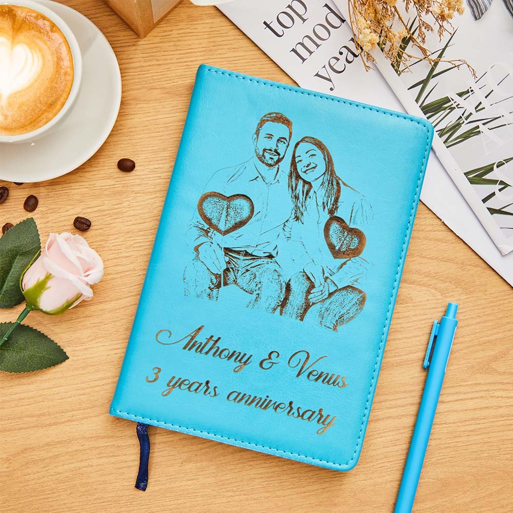 Personalized Photo Leather Notebook Custom Text Journal Handwriting Memory Gift - soufeelus