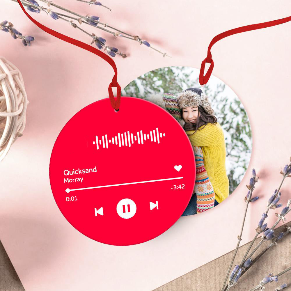 Custom Scannable Music Code Ornaments Hanging Ornament, Photo Music Song Ornaments Pink Memorial Gifts detail