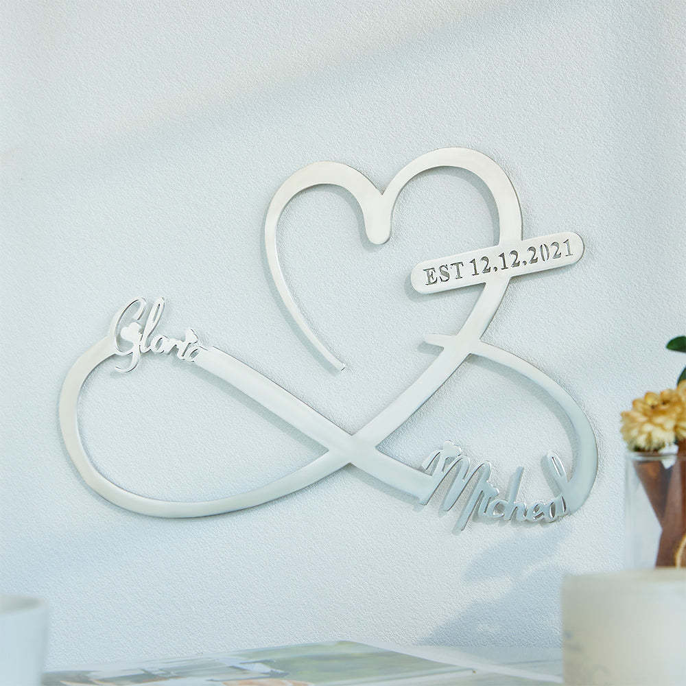 Custom Text Love Infinity Metal Sign Personalized  Names and Date Home Wall Decoration - 