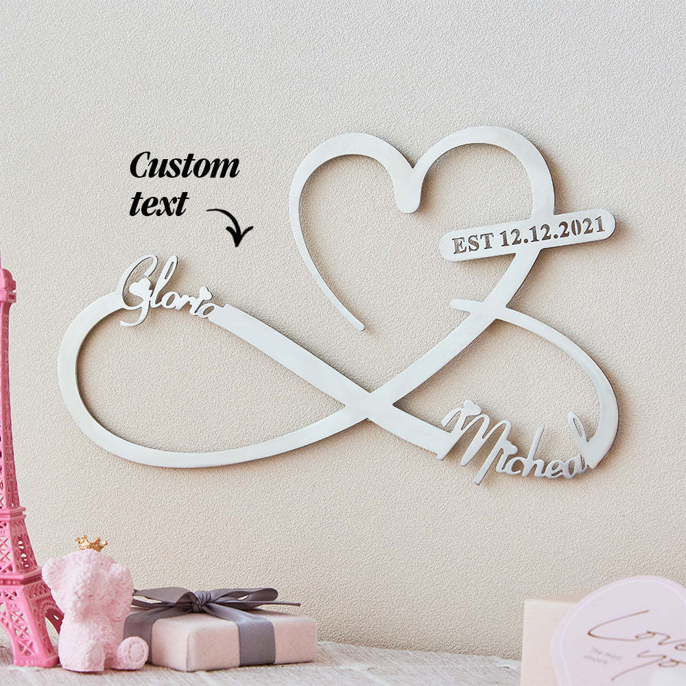 Custom Text Love Infinity Metal Sign Personalized  Names and Date Home Wall Decoration - 