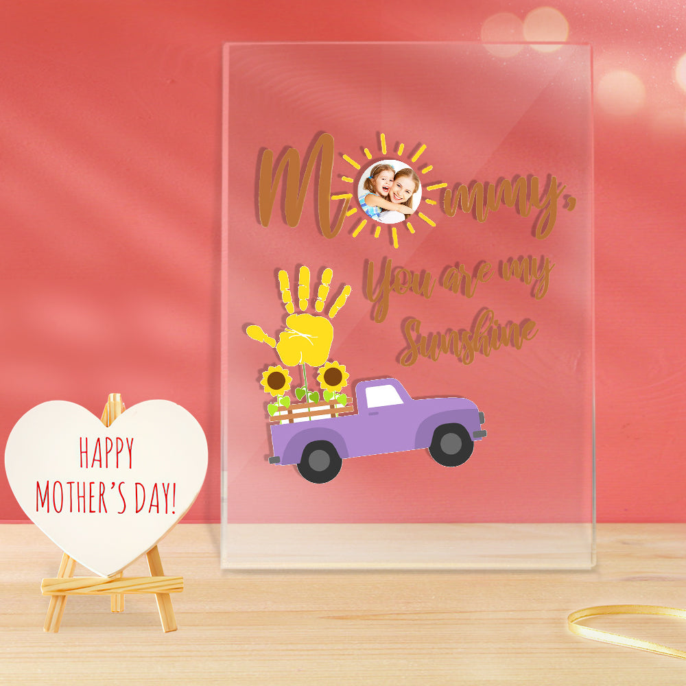Mother's Day Gift Custom Photo Lamp Handprint Wooden Base Night Light - 