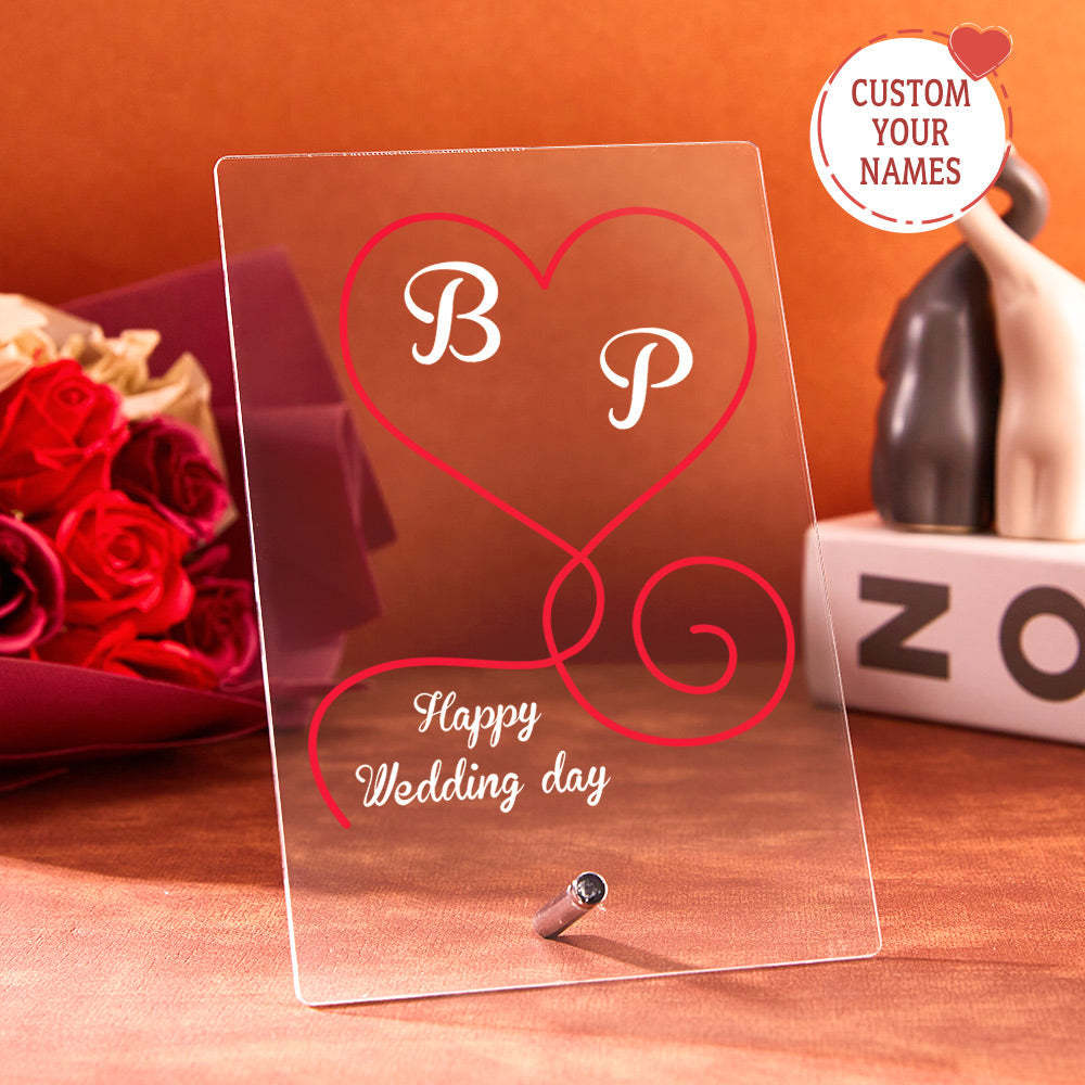 Custom Acrylic Plaque Led Lights Wedding Day Gift for Her Personalized Led Lamp Custom Night Light Gift for Him -