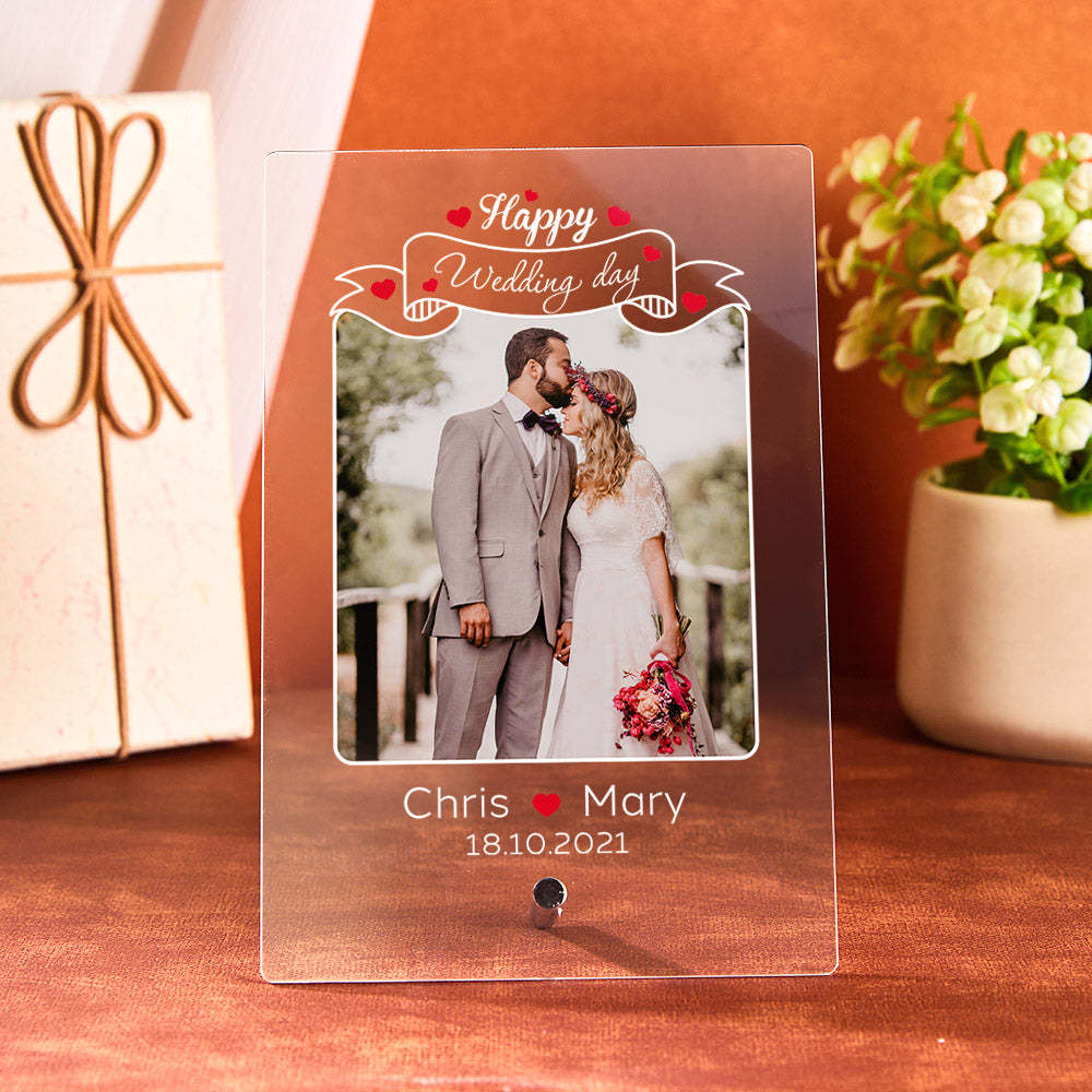 Wedding Day Gift for Her Acrylic Lamp With Photo Custom Photo Night Light Engagement Gift Couple Personalized Led Lights Bedroom Decor -