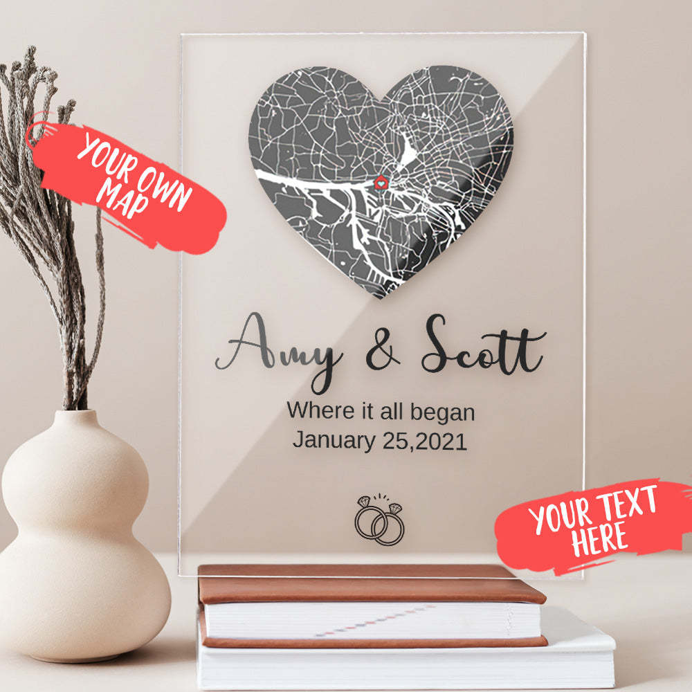 Personalized Acrylic Map Plaque Where We First Met Map for Mother Wife Girlfriend Husband Boyfriend Custom Coordinates Date Names - soufeelus