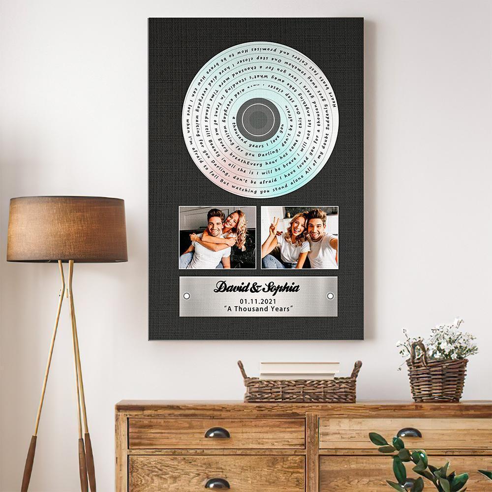 Custom Song Lyrics, Upload Photo, 2 Pictures, Personalized Text Vinyl Record Canvas