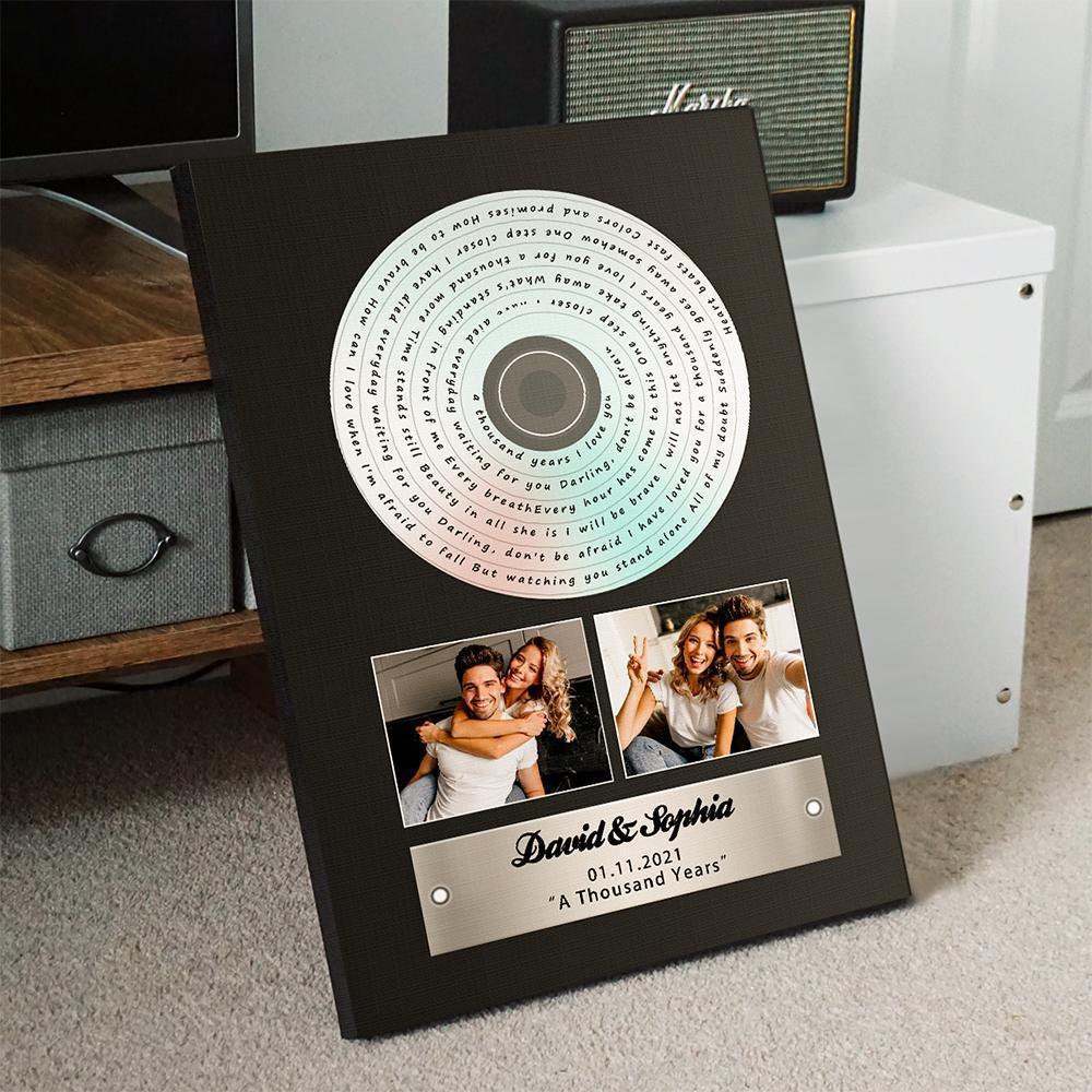 Custom Song Lyrics, Upload Photo, 2 Pictures, Personalized Text Vinyl Record Canvas