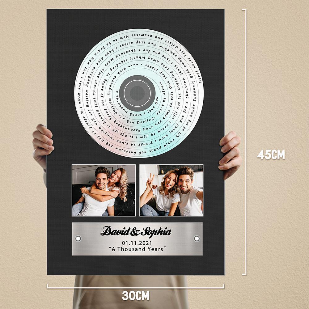 Custom Song Lyrics, Upload Photo, 2 Pictures, Personalized Text Vinyl Record Canvas