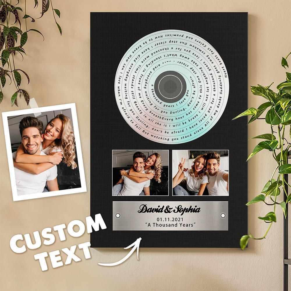 Custom Song Lyrics, Upload Photo, 2 Pictures, Personalized Text Vinyl Record Canvas