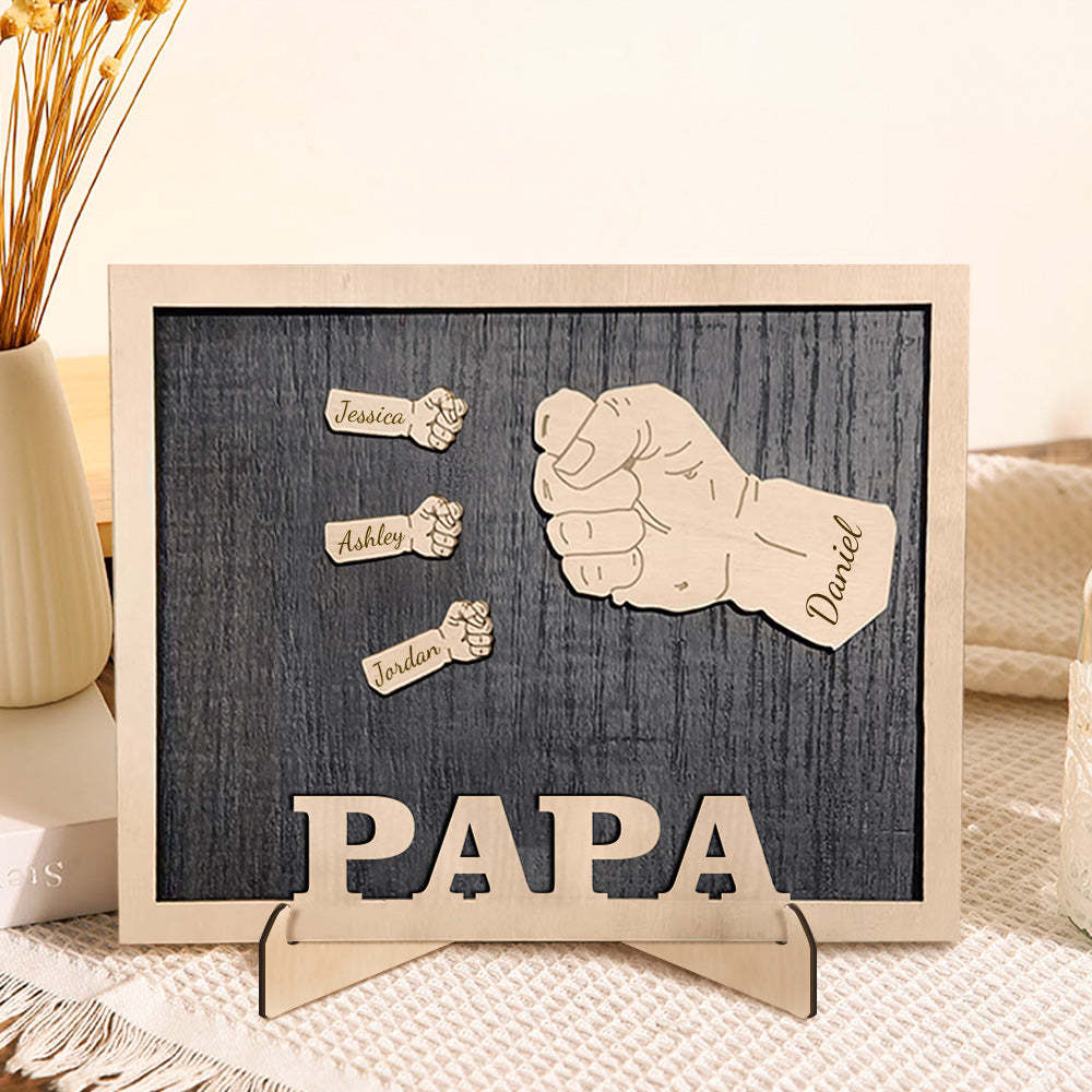 Personalized Fists Father's Day Wooden Plaques Decor Sign Family Names Desk Plaque for Father - soufeelus