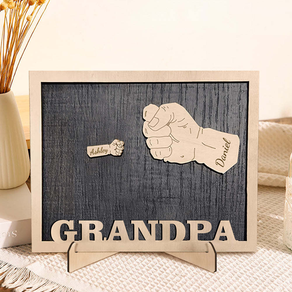 Personalized Fists Father's Day Wooden Plaques Decor Sign Family Names Desk Plaque for Father - soufeelus