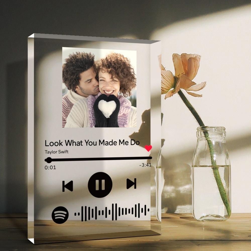 Personalized Clear Thick Acrylic Block Spotify Code Music Photo Frame Gift