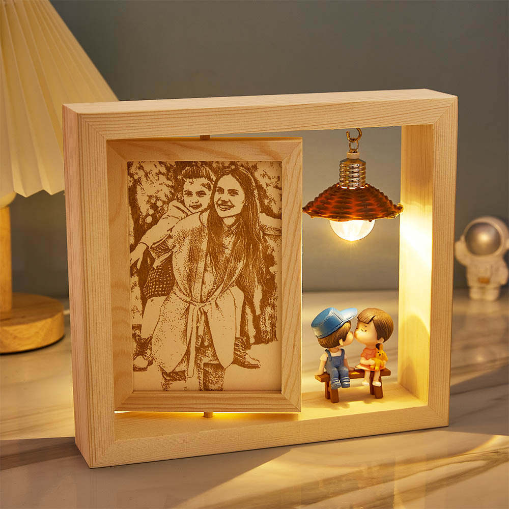 Custom Photo Frame Double Sided Rotating Photo Frame Woodcut Ornament Creative Gift - soufeelus