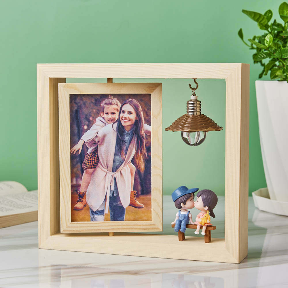 Custom Photo Frame Double Sided Rotating Photo Frame Woodcut Ornament Creative Gift - soufeelus