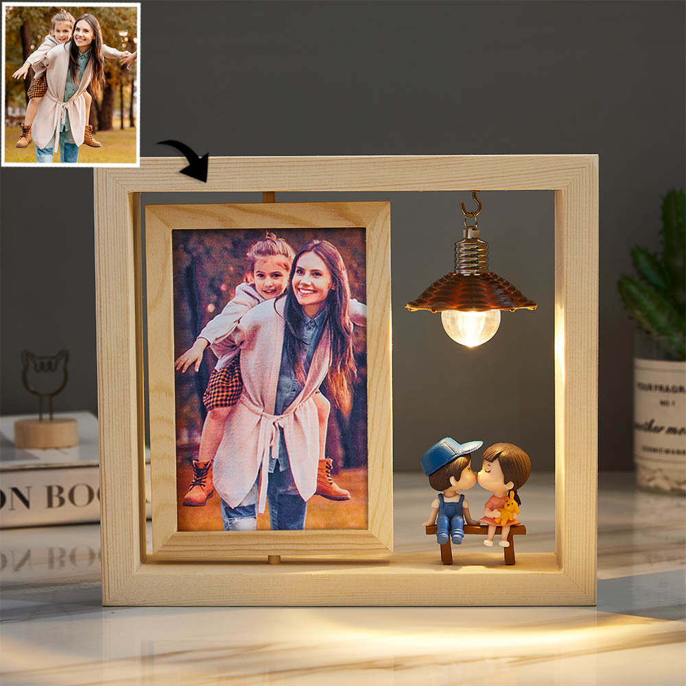 Custom Photo Frame Double Sided Rotating Photo Frame Woodcut Ornament Creative Gift - soufeelus