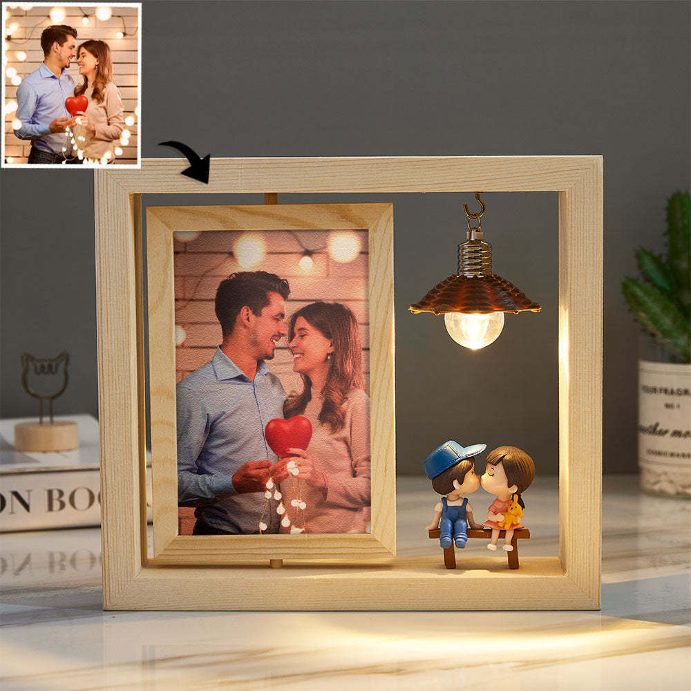 Custom Photo Frame Double Sided Rotating Photo Frame Woodcut Ornament Creative Gift - soufeelus