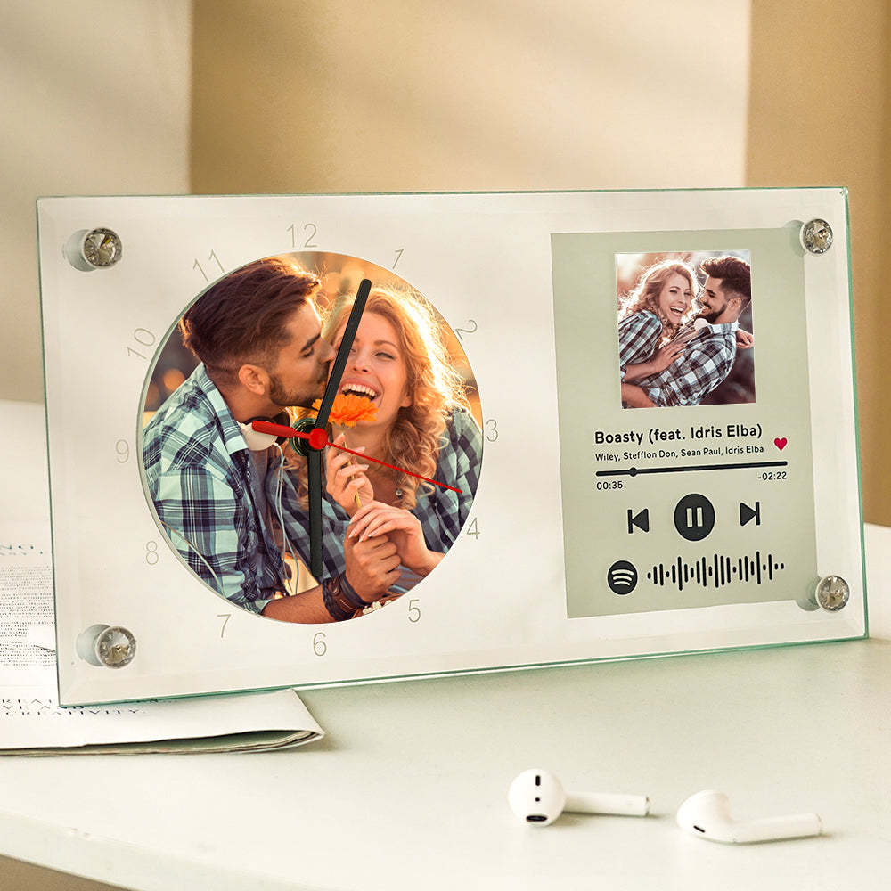 Custom Spotify Code Photo Clock Decorative Plaque Creative Gift for Lover - soufeelus