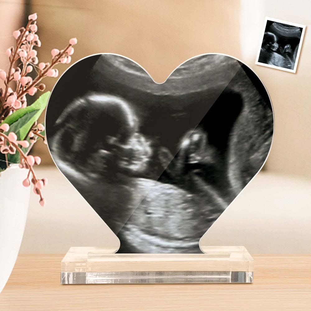 Custom Ultrasound Photo Heart Shaped Acrylic Plaque Gift for Expectant Mother - soufeelus
