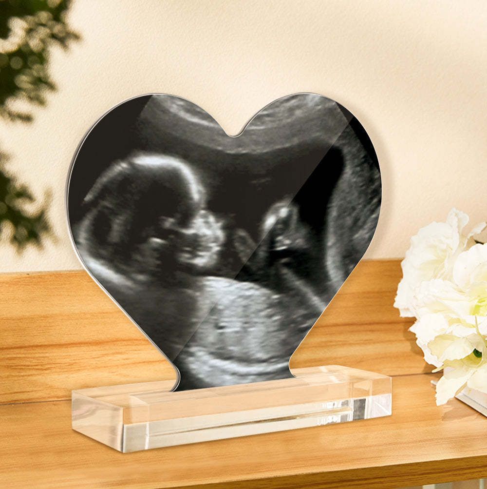 Custom Ultrasound Photo Heart Shaped Acrylic Plaque Gift for Expectant Mother - soufeelus