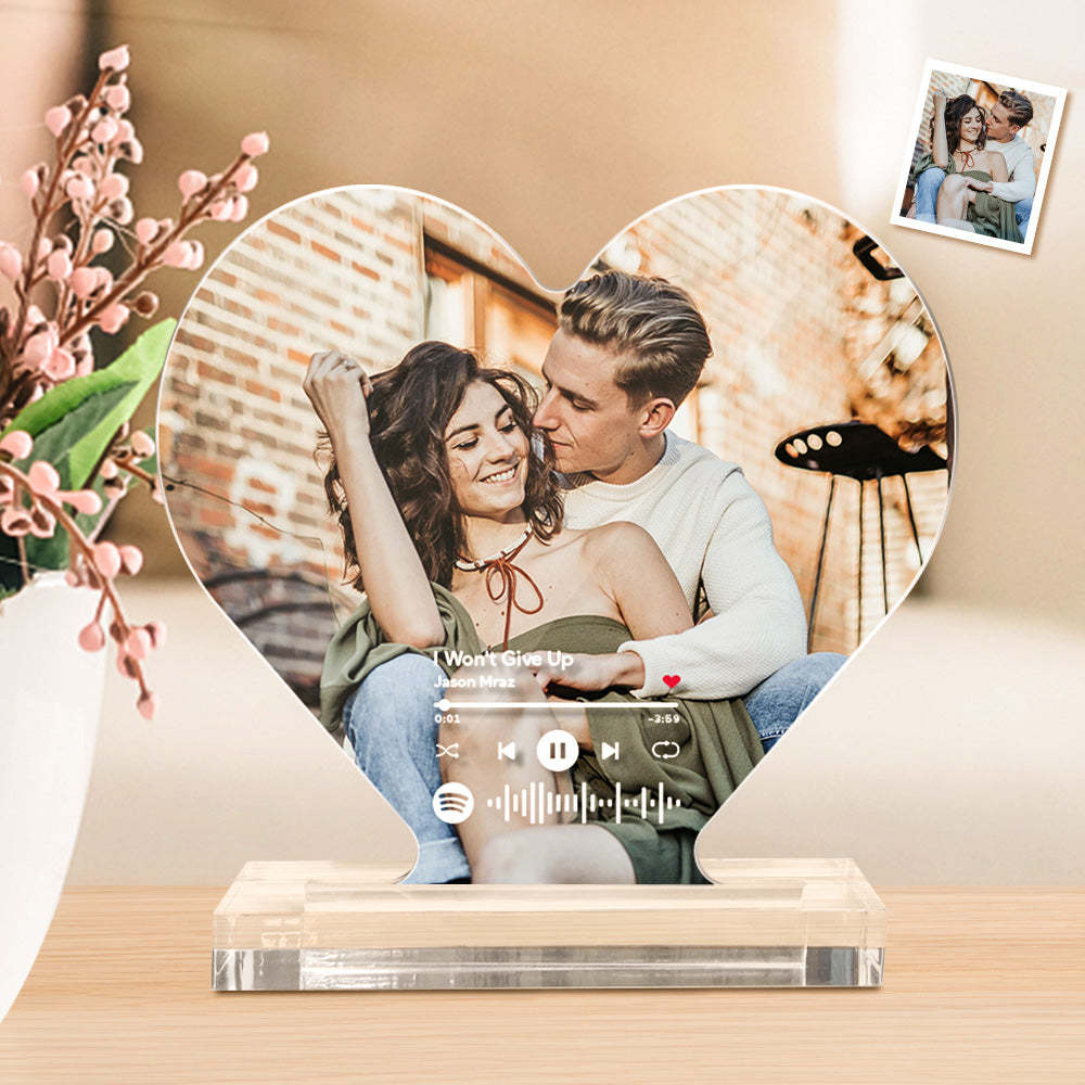 Custom Photo Spotify Code Acrylic Plaque Heart Shaped Acrylic Plaque Gift for Couples - soufeelus