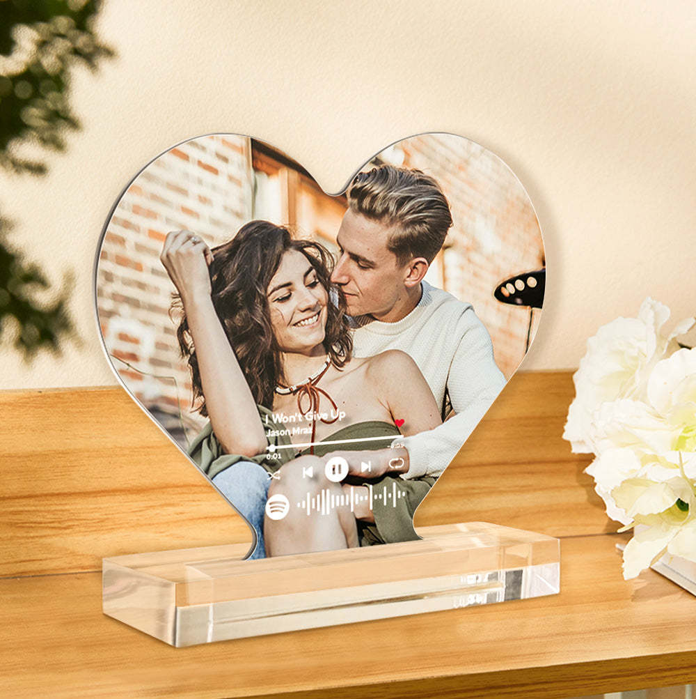 Custom Photo Spotify Code Acrylic Plaque Heart Shaped Acrylic Plaque Gift for Couples - soufeelus