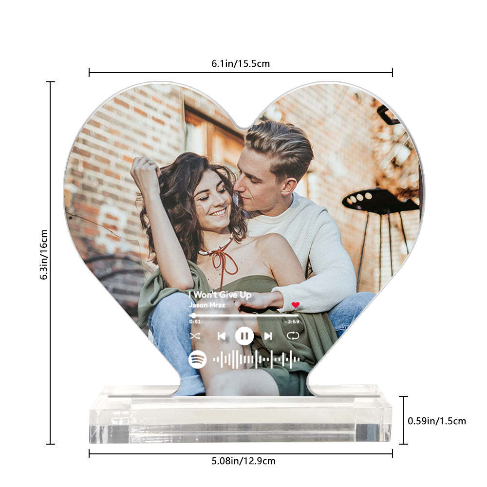 Custom Photo Spotify Code Acrylic Plaque Heart Shaped Acrylic Plaque Gift for Couples - soufeelus