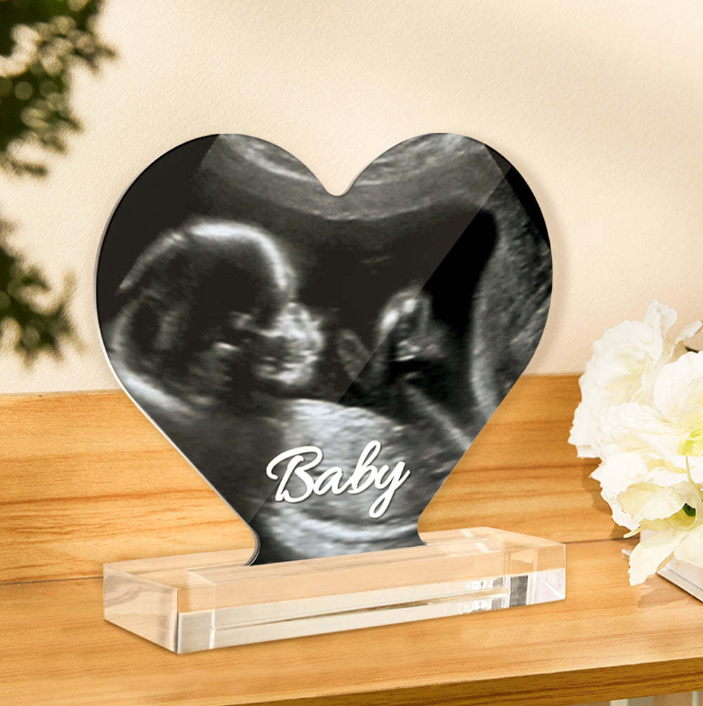 Custom Ultrasound Photo Heart Shaped Acrylic Plaque Gift for Expectant Mother - soufeelus