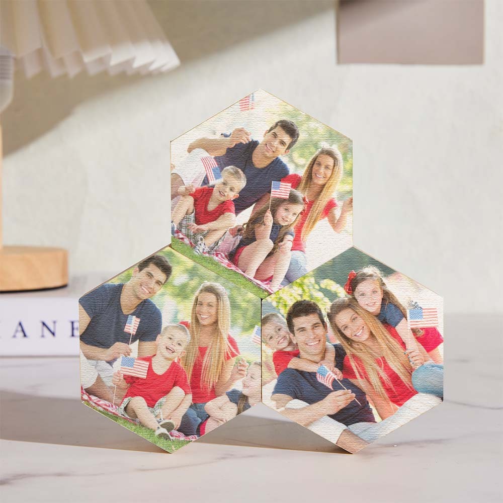 Custom Photo Ornament Hexagon Gallery Wall Photo Wood Gifts - soufeelus