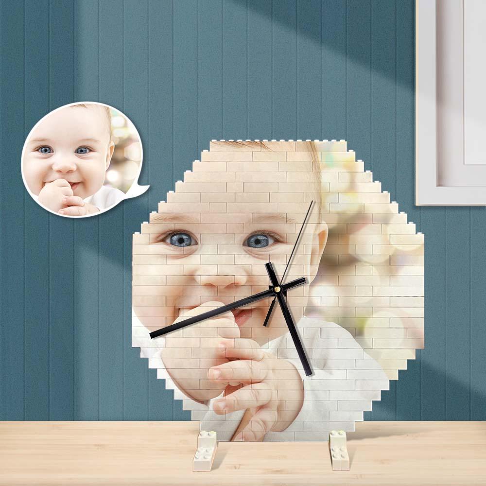 Custom Building Blocks Wall Clock Personalized Puzzle Custom Photo Brick Clock Gift For Kids - soufeelus