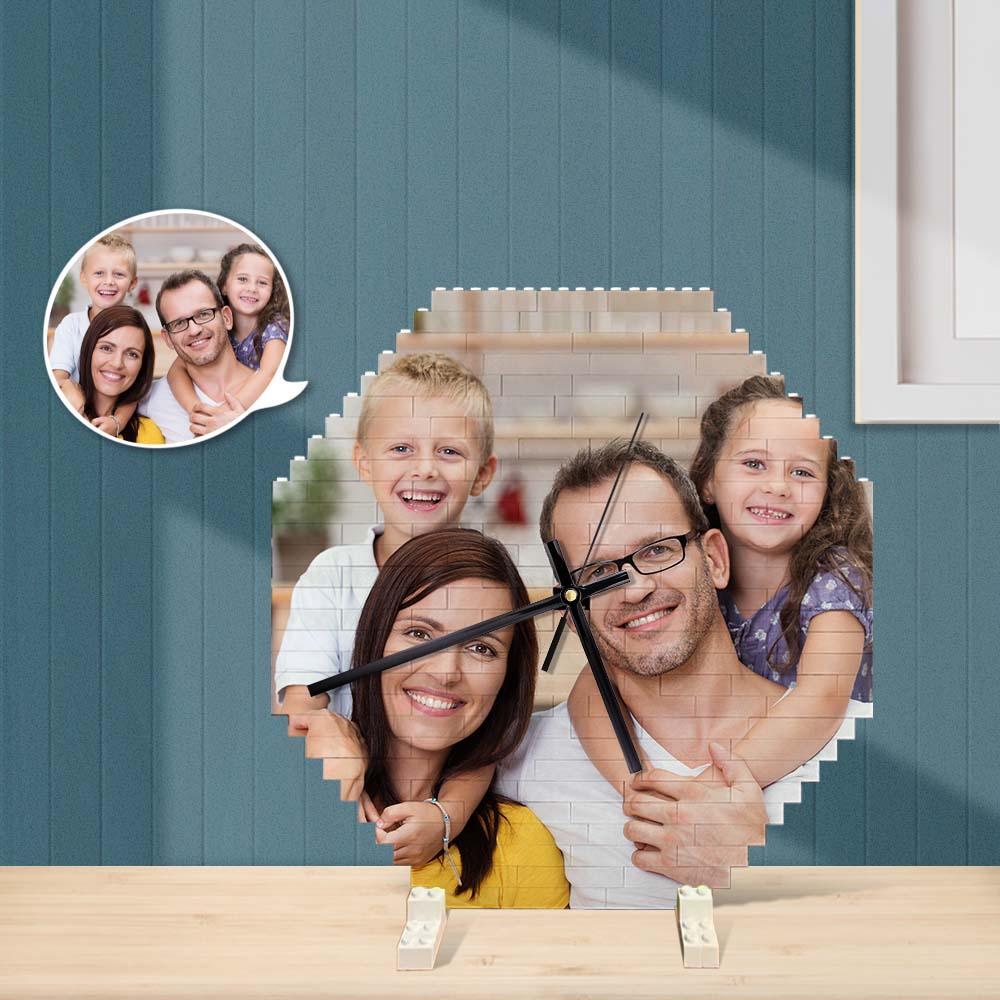 Custom Building Blocks Wall Clock Personalized Puzzle Custom Photo Brick Clock Gift For Family - soufeelus