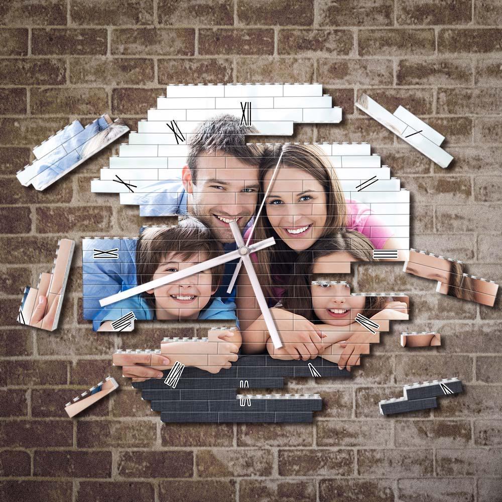 Custom Building Block Wall Clock Personality Puzzle Custom Photo Pointer Brick Clock Gift For Family - soufeelus