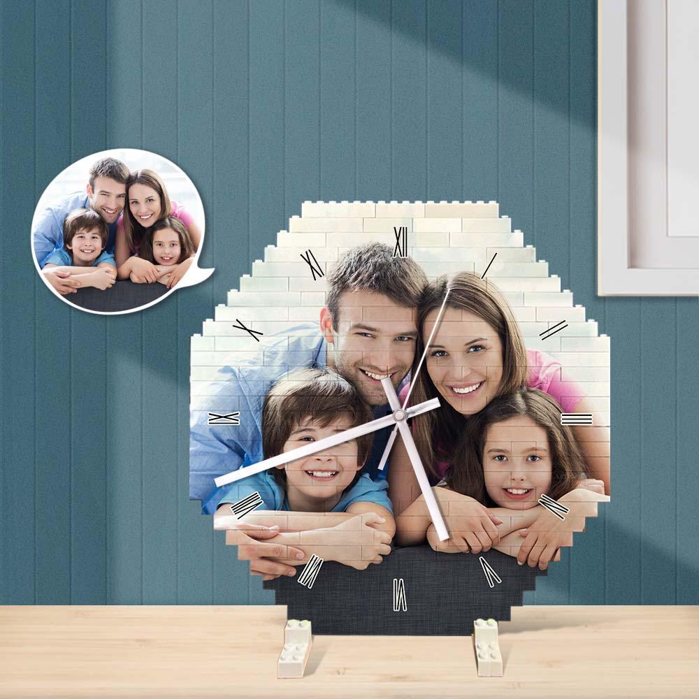 Custom Building Block Wall Clock Personality Puzzle Custom Photo Pointer Brick Clock Gift For Family - soufeelus