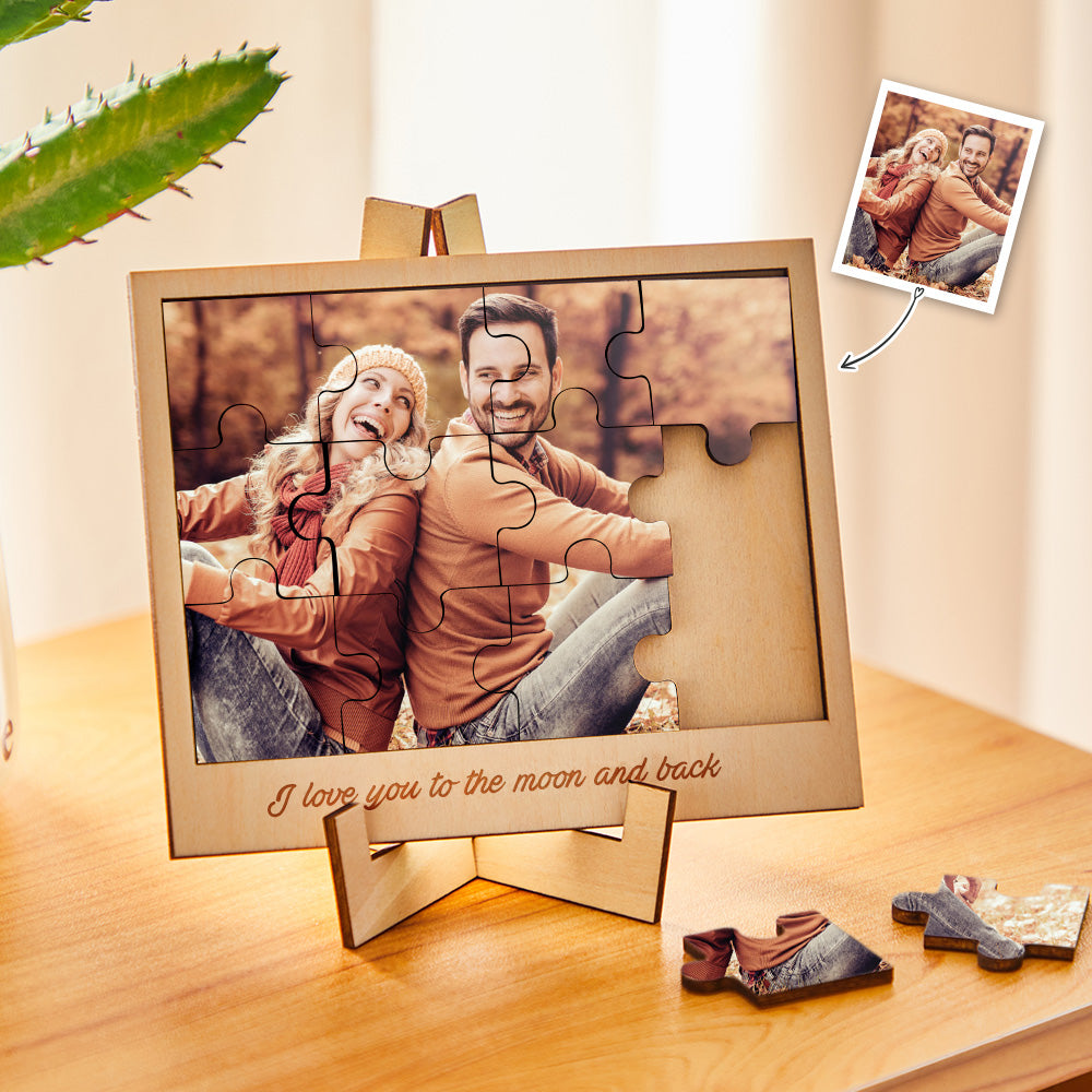 Custom Photo Engraved Photo Frame Creative Puzzle Wooden Gifts - soufeelus