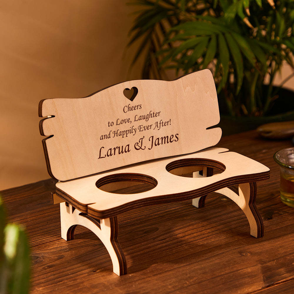 Custom Engraved Decor Personalized Wooden Bench With Shot Glasses Creative Gift - soufeelus