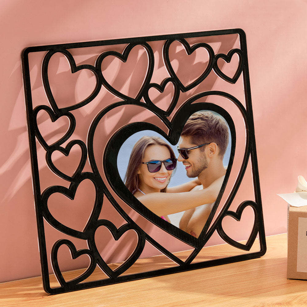 Custom Heart-shaped Photo Frame Wood Acrylic Photo Decor Anniversary Gift for Lover - soufeelus