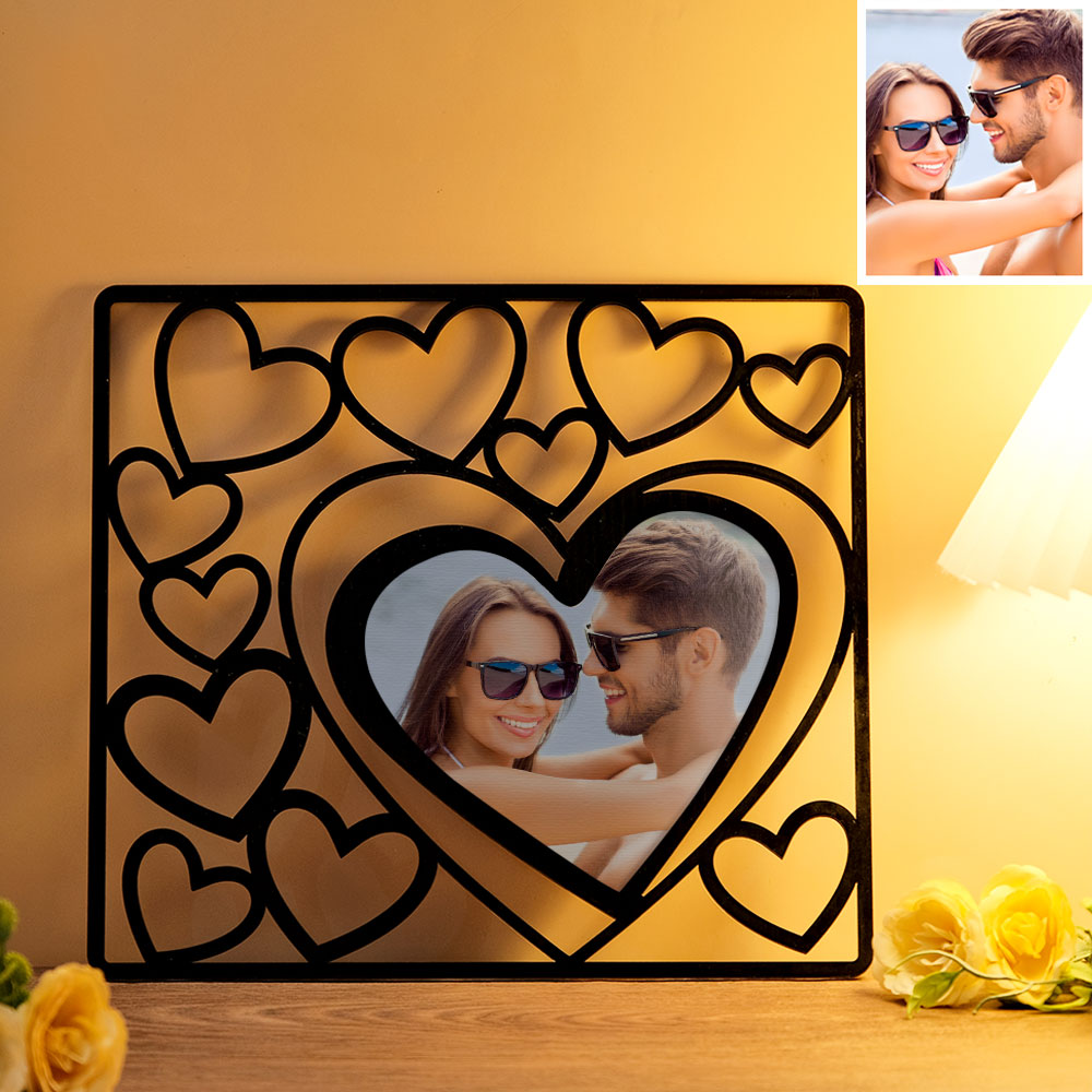 Custom Heart-shaped Photo Frame Wood Acrylic Photo Decor Anniversary Gift for Lover - soufeelus