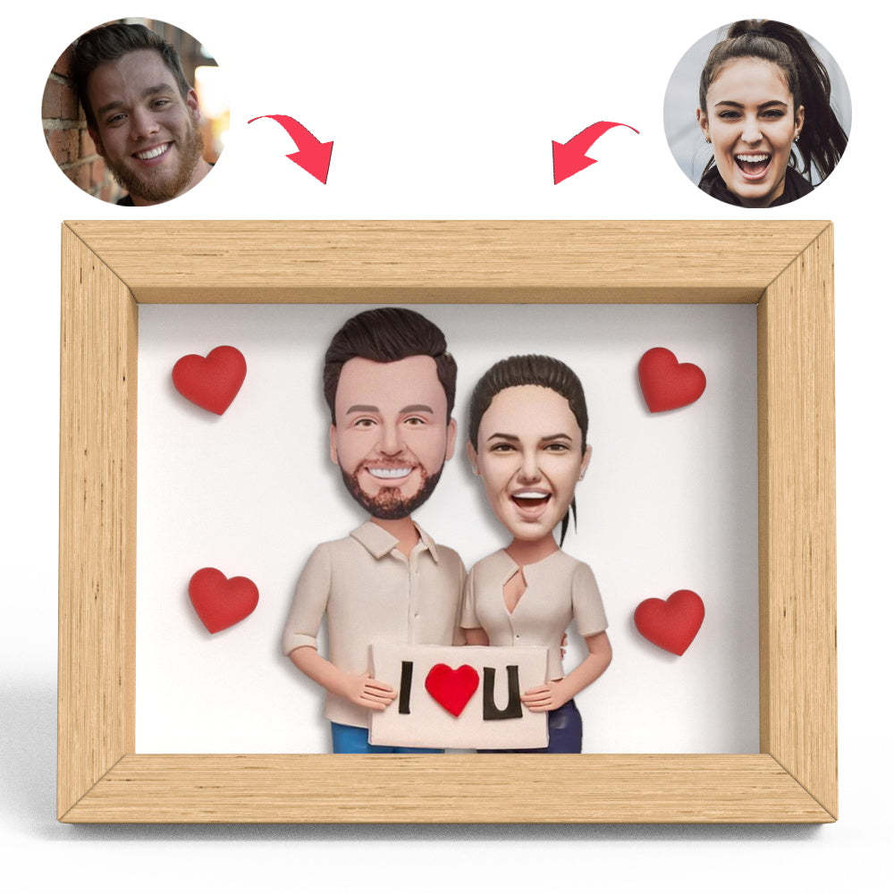 The Couple with The I LOVE U Sign Clay Figure Frame Gifts - soufeelus