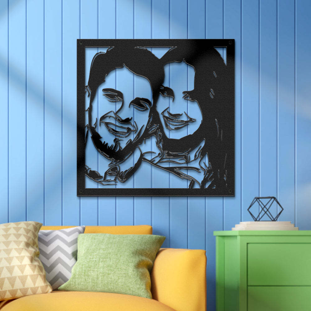 Custom Portrait Metal Wall Art Personalized Couple Photo LED Lights Decor Gift for Lover - soufeelus