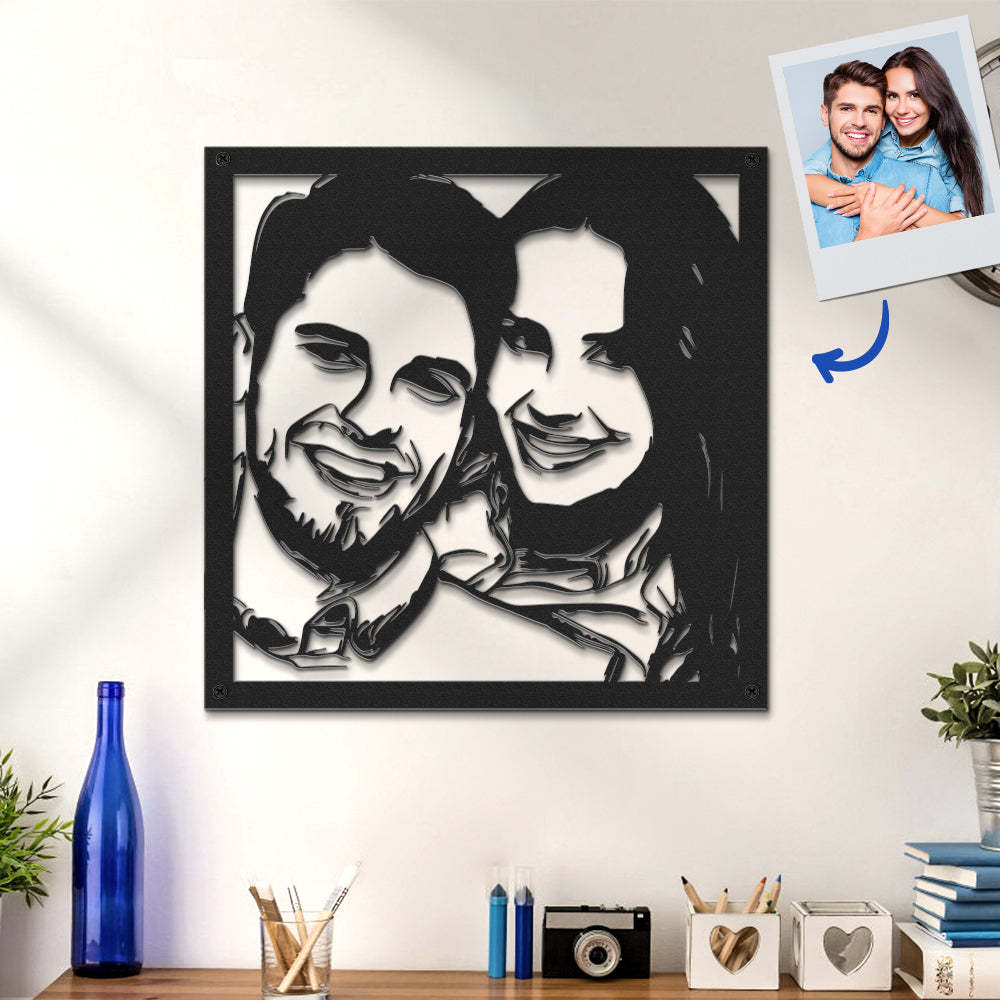 Custom Portrait Metal Wall Art Personalized Couple Photo LED Lights Decor Gift for Lover - soufeelus